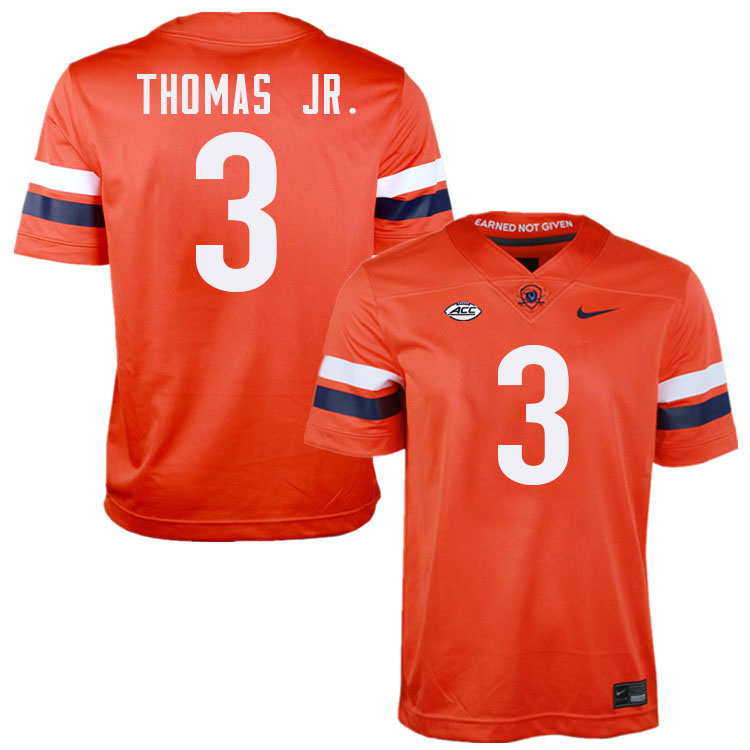 Virginia Cavaliers #3 Corey Thomas Jr. College Football Jerseys Stitched-Orange